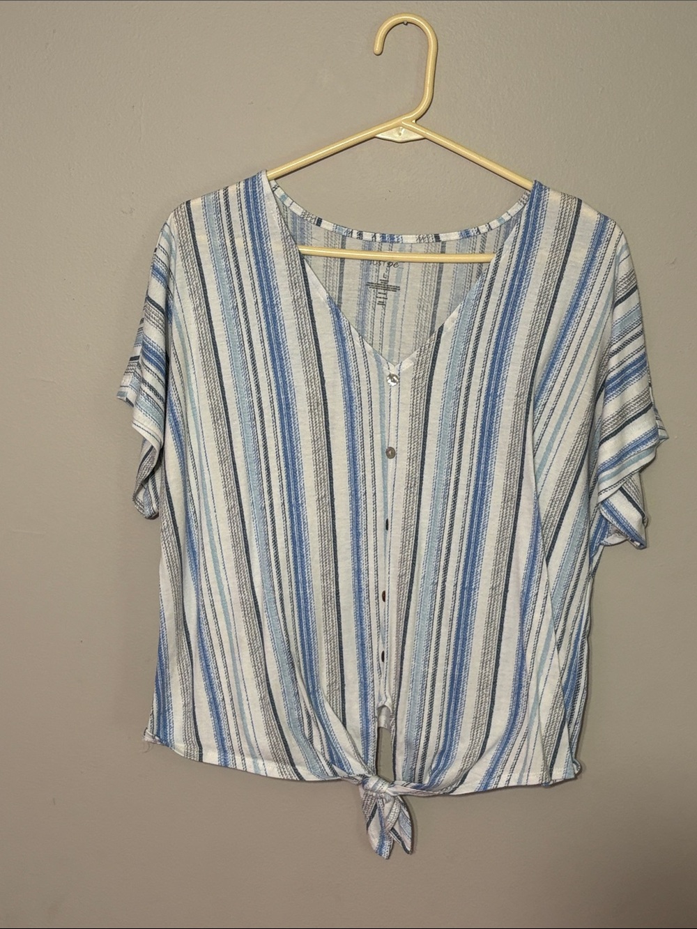 Striped Blue & White Tie-Front Women's Top